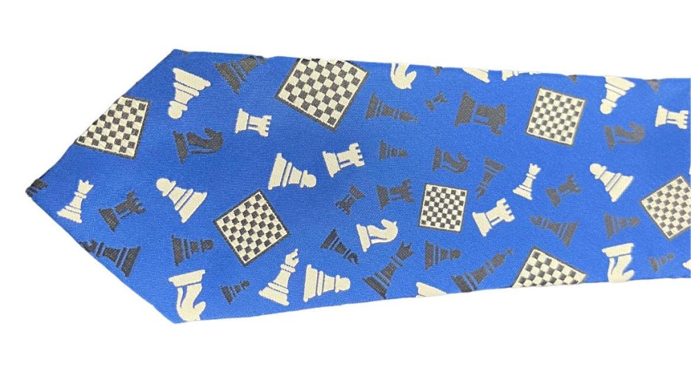 Blue Jumble Chess Pieces Tie