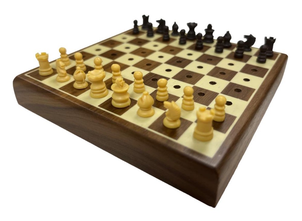 Drueke Travel Wood Walnut Chess Checkers Backgammon Cribbage