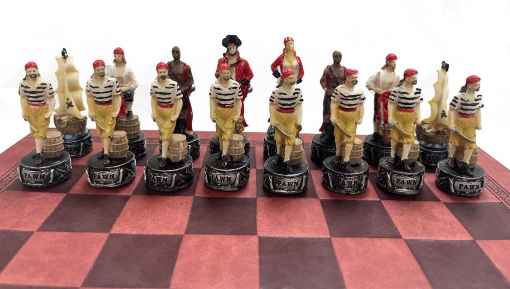 The Pirates Resin Theme Chess Pieces w Leather Board