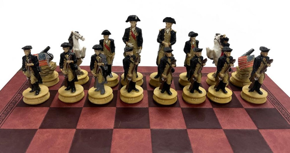 The Revolutionary War Resin Theme Chess Pieces w Leather Board