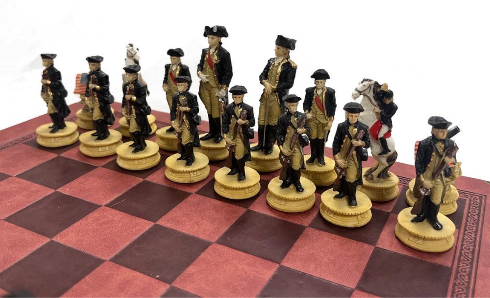 The Revolutionary War Resin Theme Chess Pieces w Leather Board