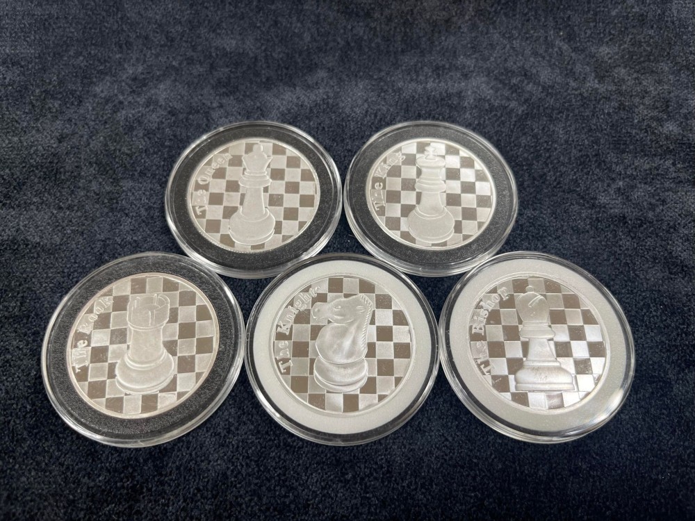 5 Coin Silver Set - 1 Troy Ounce Each - King, Q, R, Kn, B