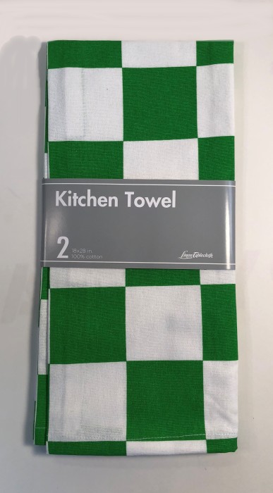 Chess Kitchen Towel 2 Pack - Green/White - 100% cotton - 18 X 28”