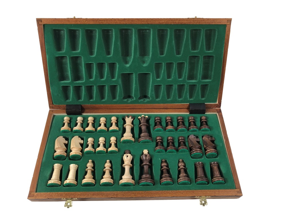 16 Inch Senator Brown Chess Set - Folding Wood Board