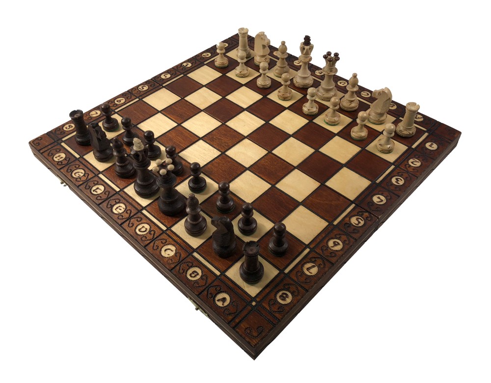 16 Inch Senator Brown Chess Set - Folding Wood Board