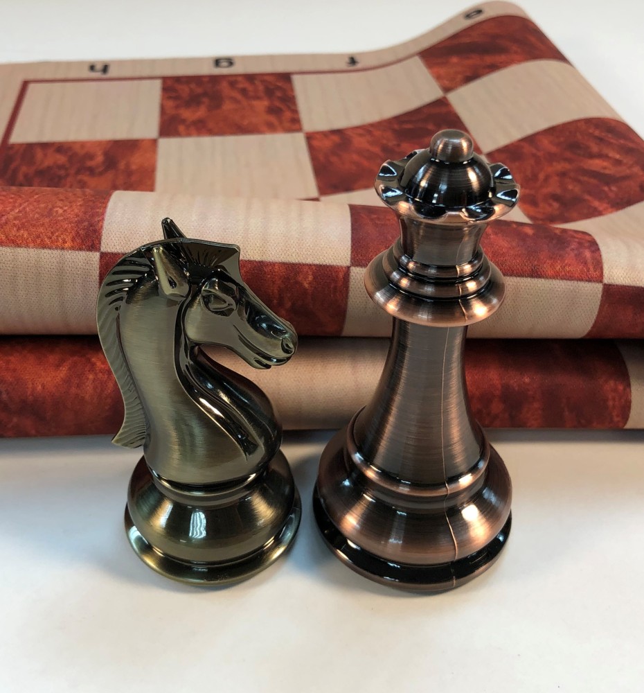 Copper/Brass Chess Set & Wood Grain Mousepad Floppy Board