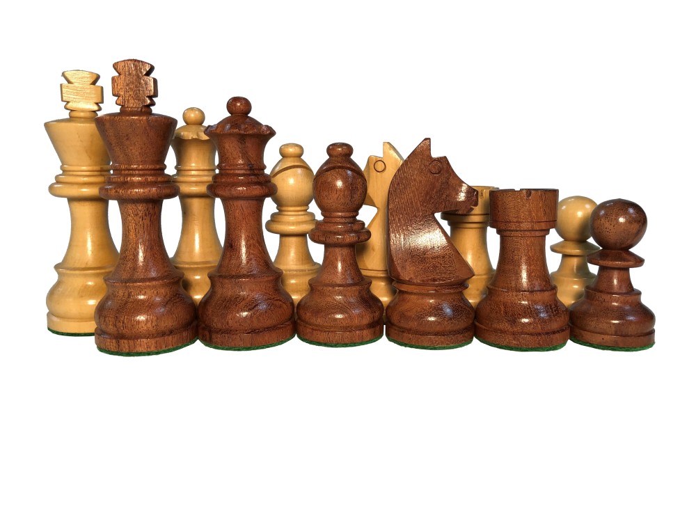 3 3/4" European Chess Set -Babulwood - 4 Queens - 3x Weighted