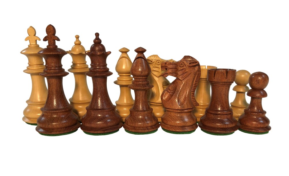 3 3/4" Fleur-de-lis Babulwood  Chess Set - 4 Queens - Weighted
