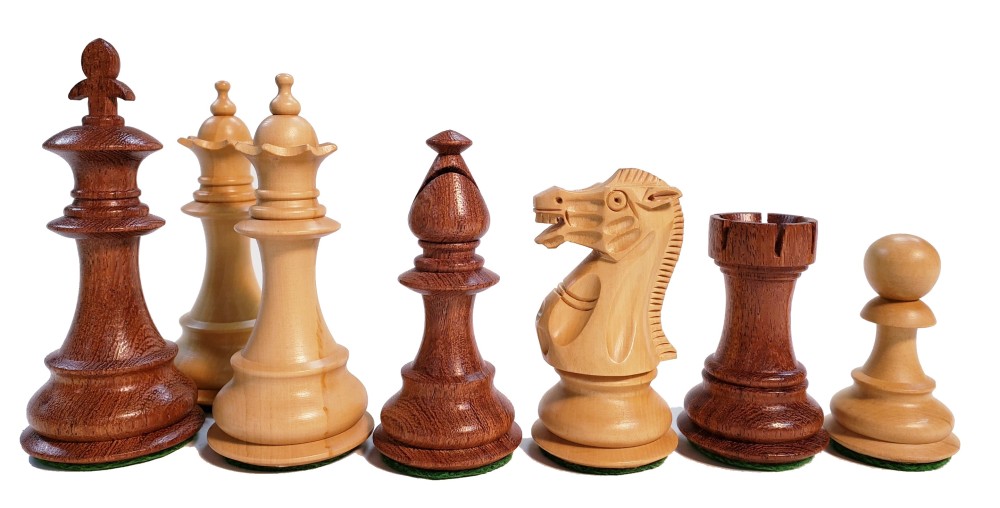 3 3/4" Fleur-de-lis Babulwood  Chess Set - 4 Queens - Weighted
