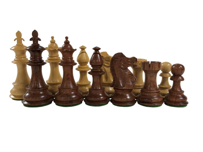 3 3/4"  Fleur de lis Anjanwood Chess Set - 4 Queens - Weighted