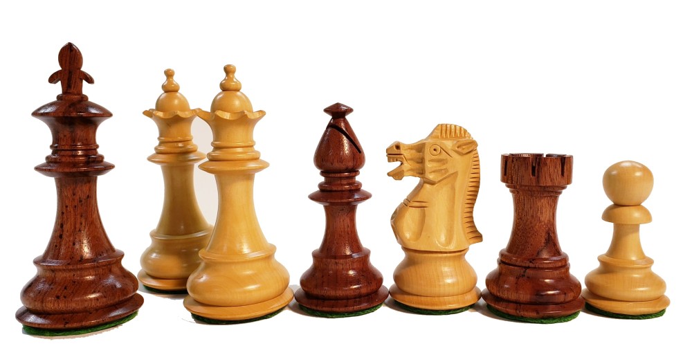 3 3/4"  Fleur de lis Anjanwood Chess Set - 4 Queens - Weighted