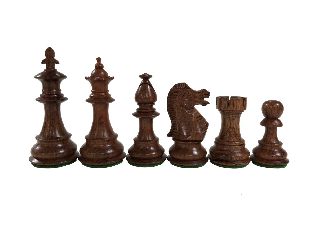 3 3/4"  Fleur de lis Anjanwood Chess Set - 4 Queens - Weighted