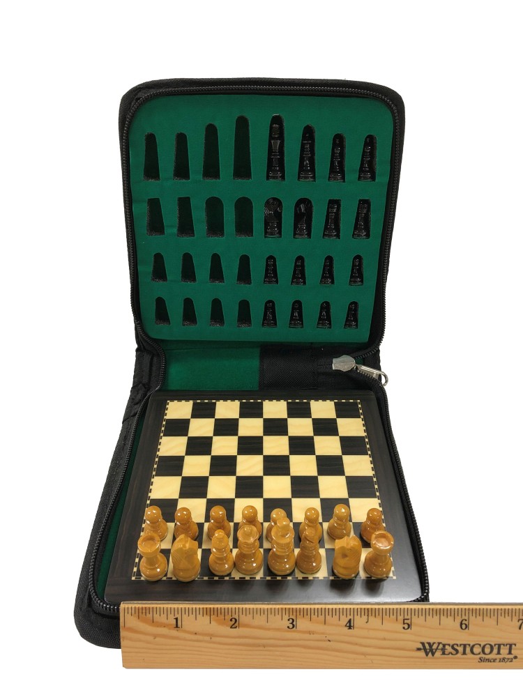 Mini Ebonized Wood Magnetic Travel Chess Set - 6 X 6"