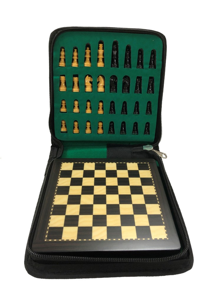 Mini Ebonized Wood Magnetic Travel Chess Set - 6 X 6"