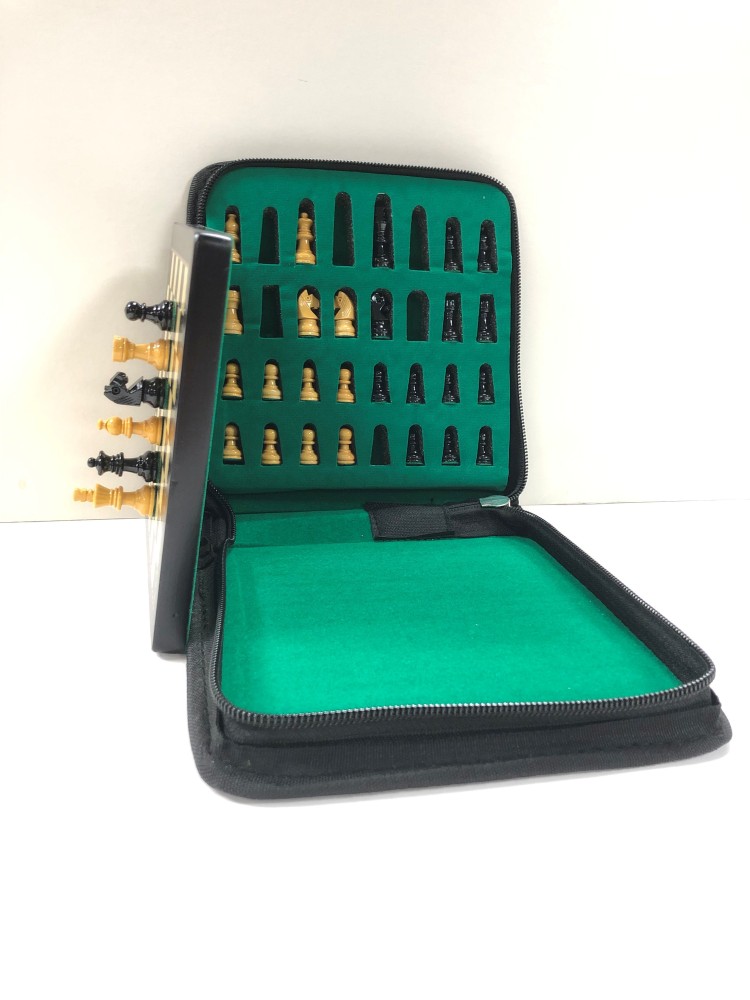 Mini Ebonized Wood Magnetic Travel Chess Set - 6 X 6"