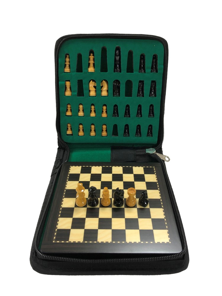 Mini Ebonized Wood Magnetic Travel Chess Set - 6 X 6"