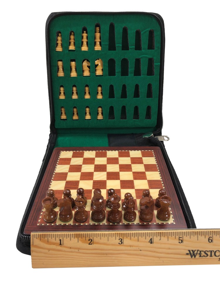 Mini Brown Wood Magnetic Travel Chess Set - 6 X 6"