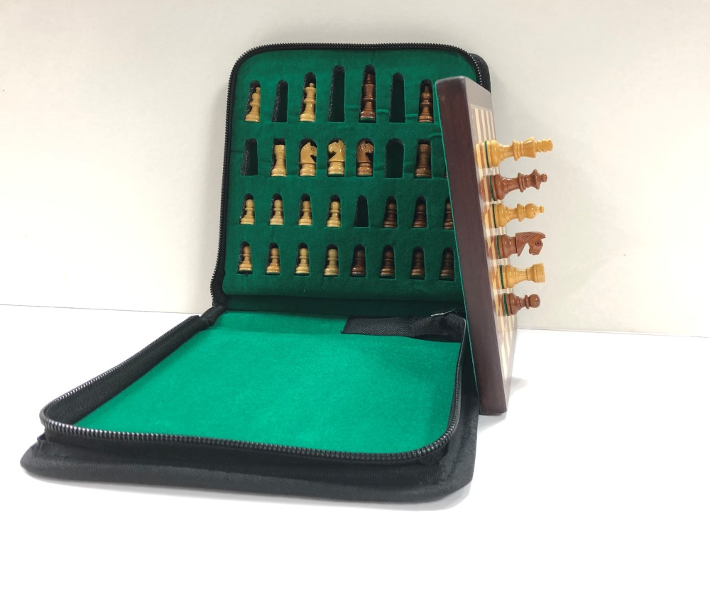 Mini Brown Wood Magnetic Travel Chess Set - 6 X 6"