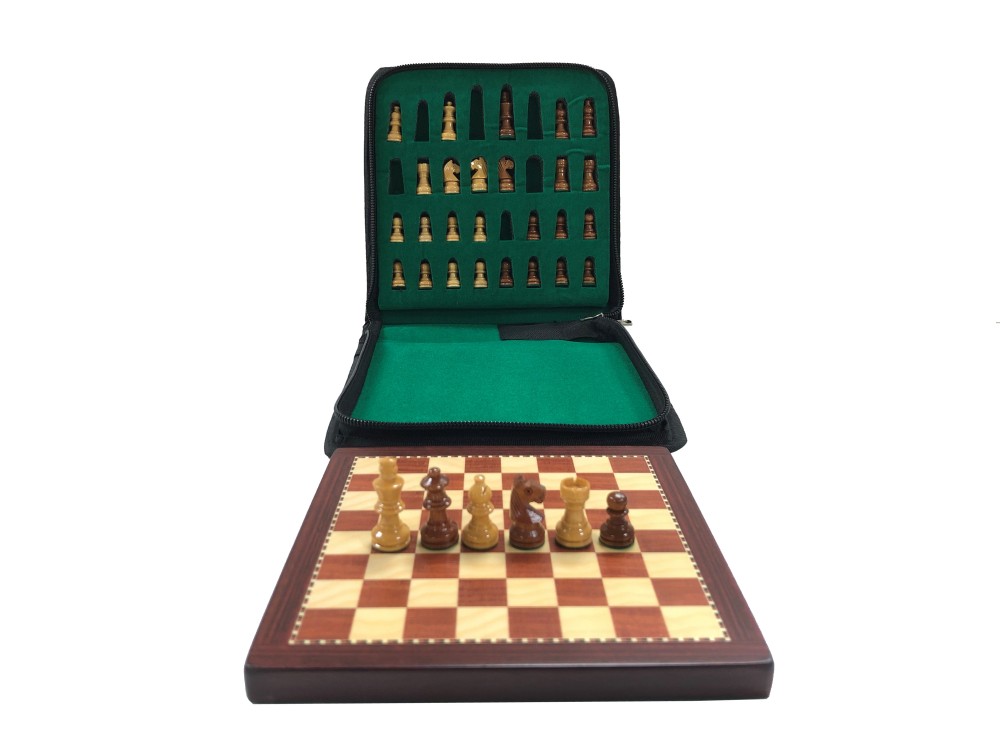 Mini Brown Wood Magnetic Travel Chess Set - 6 X 6"