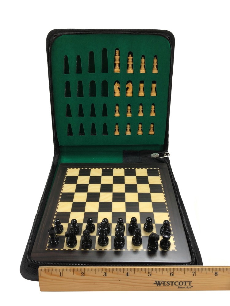7 3/4 Ebonized Wood Magnetic Travel Chess Set & Storage Case