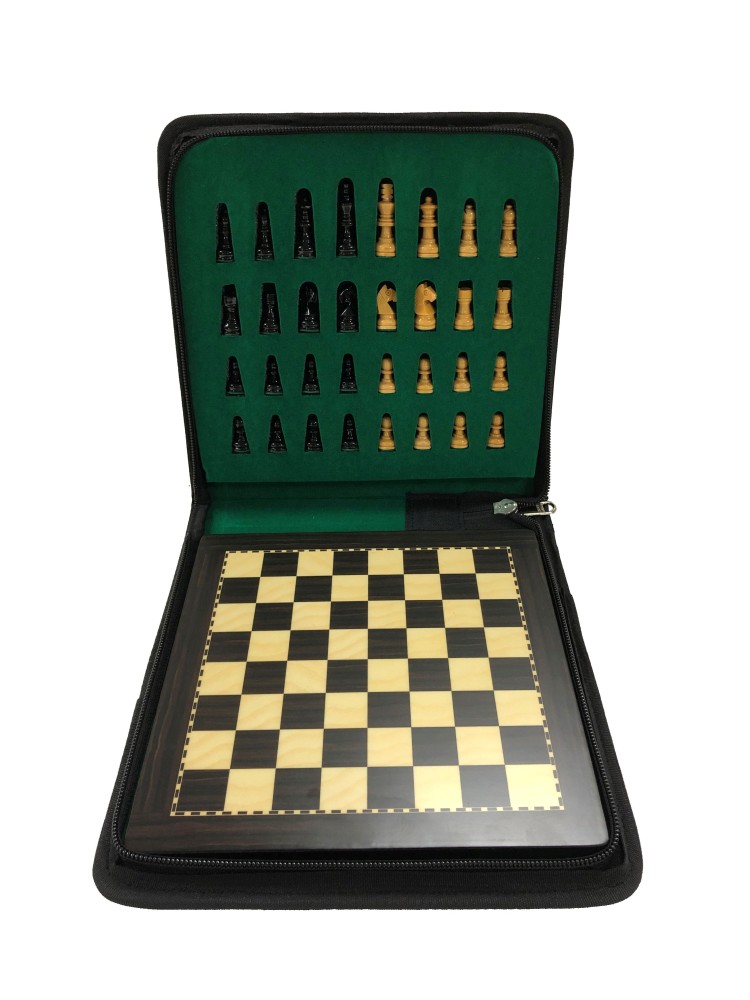 7 3/4 Ebonized Wood Magnetic Travel Chess Set & Storage Case