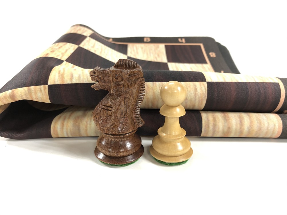 Fleur de lis Anjan Wood Weighted Chess Set  w/ Black Burl Floppy Board