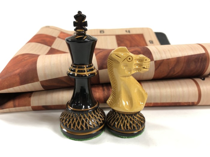 Trudeau Burnished Wood Chess Set  w/ Wood Grain Floppy Board