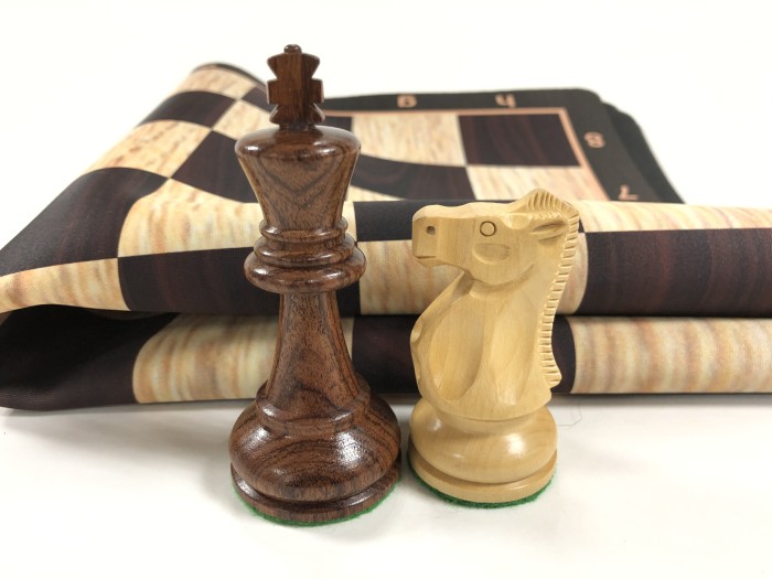 Anjun Ultimate - 4X Weight - Wood Chess Set w/ Black Burl Floppy Board