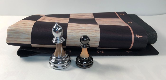 Metal & Marbled Acrylic Chess Pieces with Wood Floppy Board