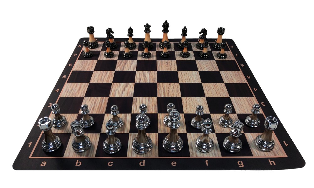 Metal & Marbled Acrylic Chess Pieces with Wood Floppy Board