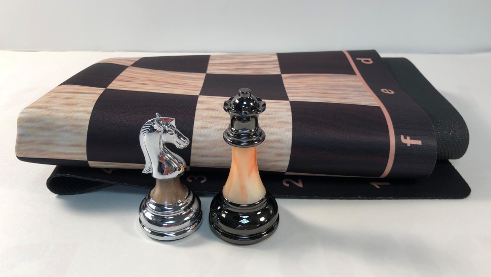 Metal & Marbled Acrylic Chess Pieces with Wood Floppy Board