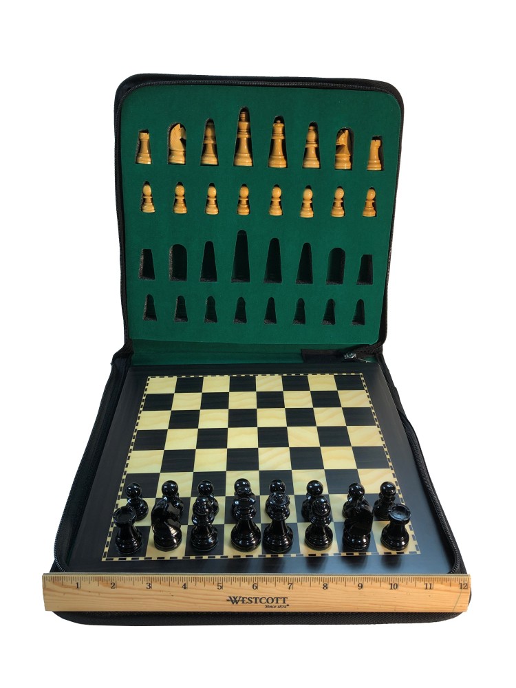 Large Ebonized Wood Magnetic Travel Chess Set - 11 3/4 x 11 3/4"