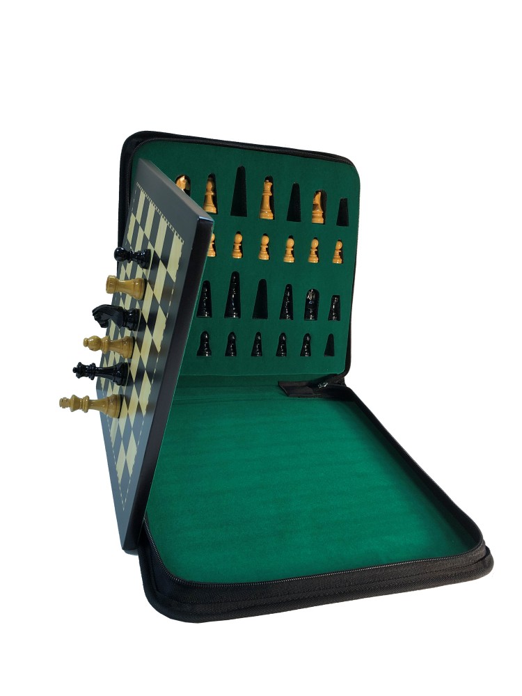 Large Ebonized Wood Magnetic Travel Chess Set - 11 3/4 x 11 3/4"