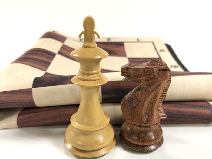 Fleur-de-lis Babul Wood Weighted Chess Set  w/ Wood Grain Floppy Board