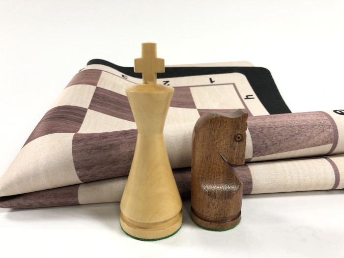 Modern Babul Wood Weighted Chess Set  w/ Elm Wood Grain Floppy Board