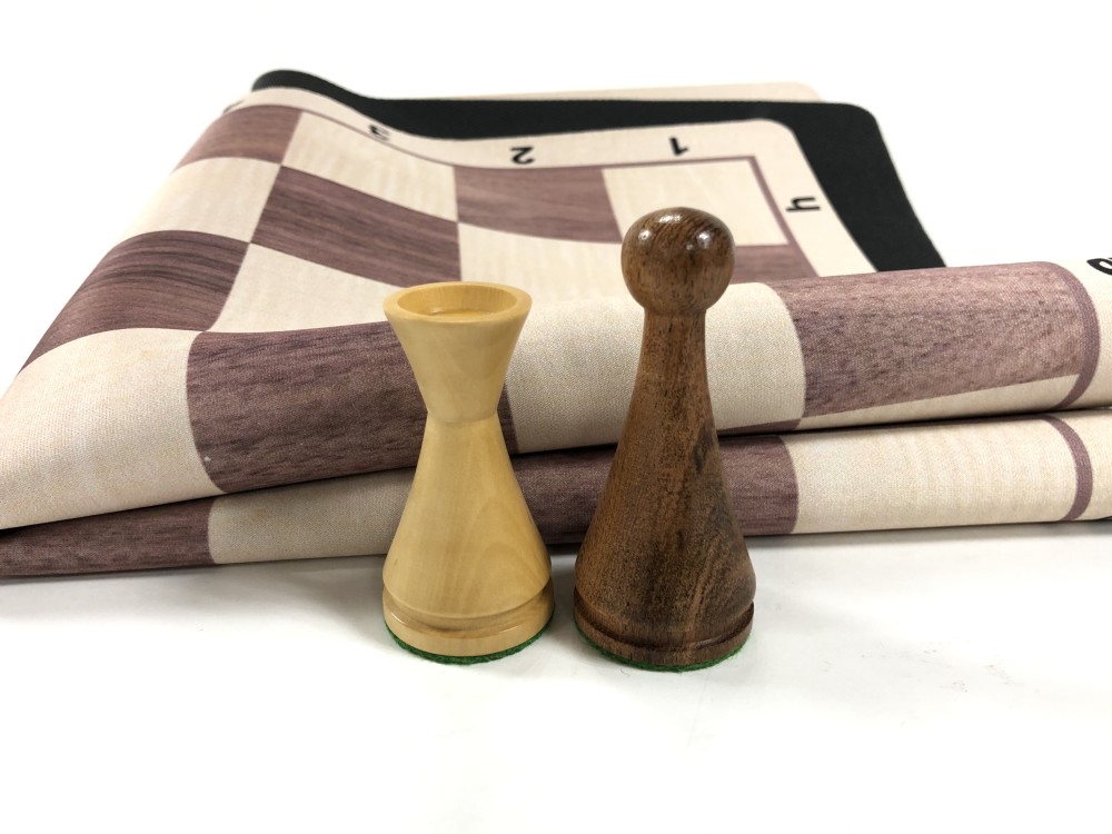Modern Babul Wood Weighted Chess Set  w/ Elm Wood Grain Floppy Board