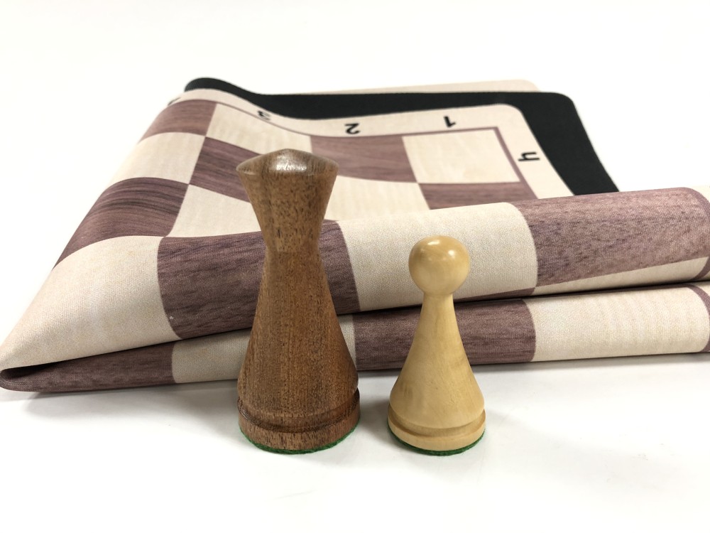 Modern Babul Wood Weighted Chess Set  w/ Elm Wood Grain Floppy Board