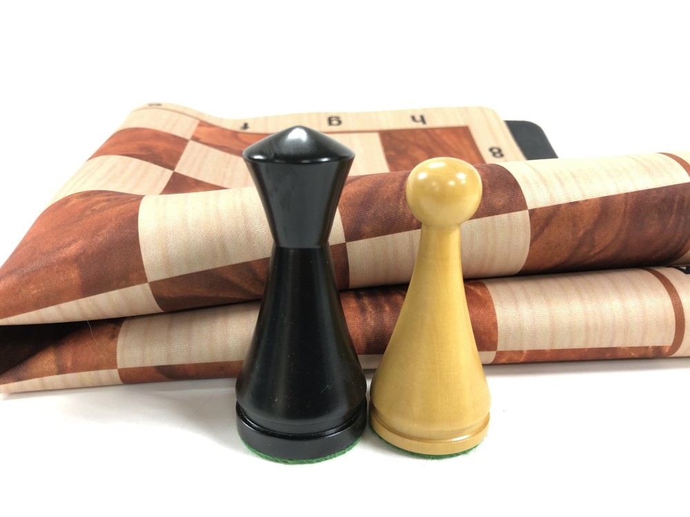 Modern Style Ebonized Wood Chess Set & Red Wood Grain Floppy Board