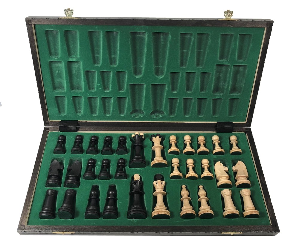 19" Consul Black Chess Set - Folding Wood Board & Wood Chess Pieces
