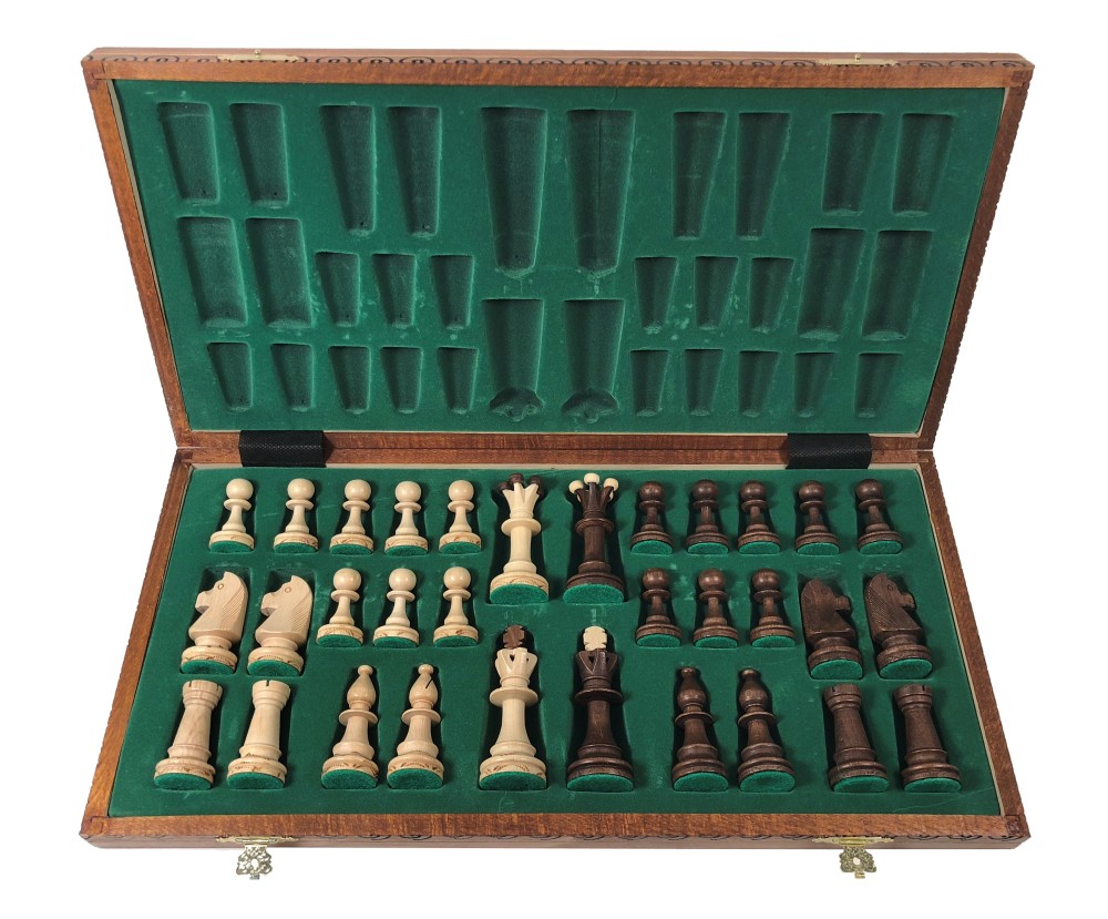 Consul Brown Wood Chess Set  - 19" Folding Board - 3 1/2" King