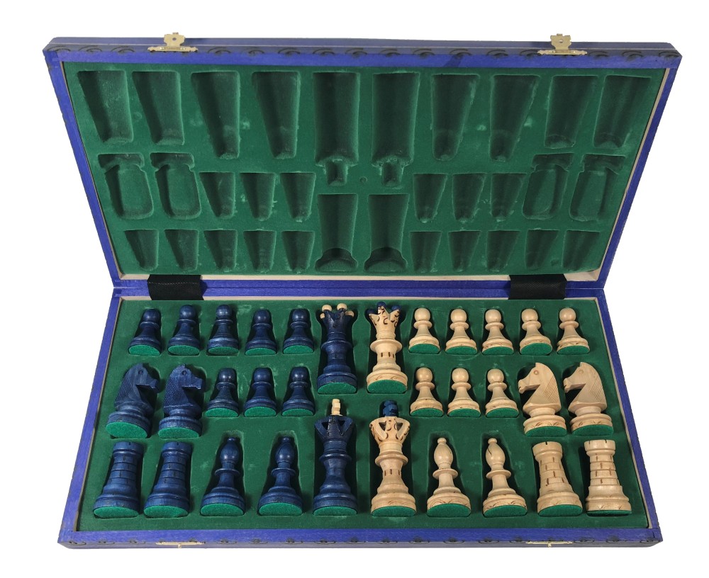 21" Ambassador Blue Chess Set - Folding Board - Blue - 4 1/4" King