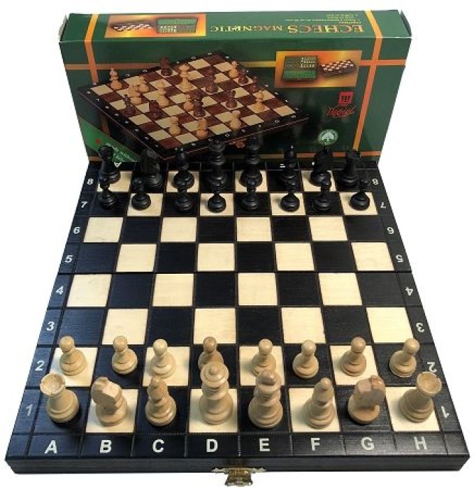 Black 10 1/2 In Wood Magnetic Chess Set: Folding Board  -  2 In King