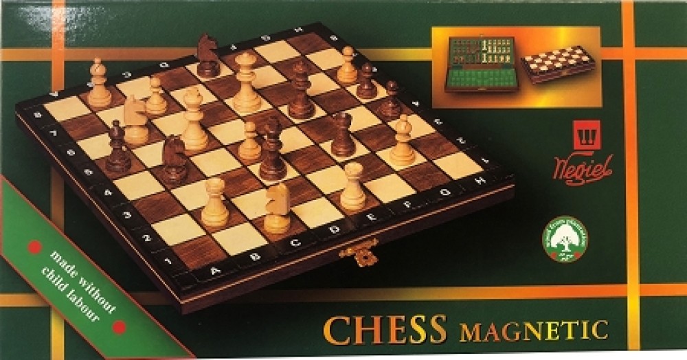 Black 10 1/2 In Wood Magnetic Chess Set: Folding Board  -  2 In King