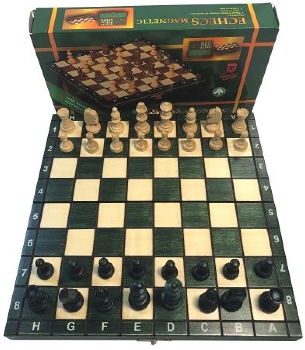 Green 10 1/2 In Wood Magnetic Chess Set   - Folding Board  -  2 In King