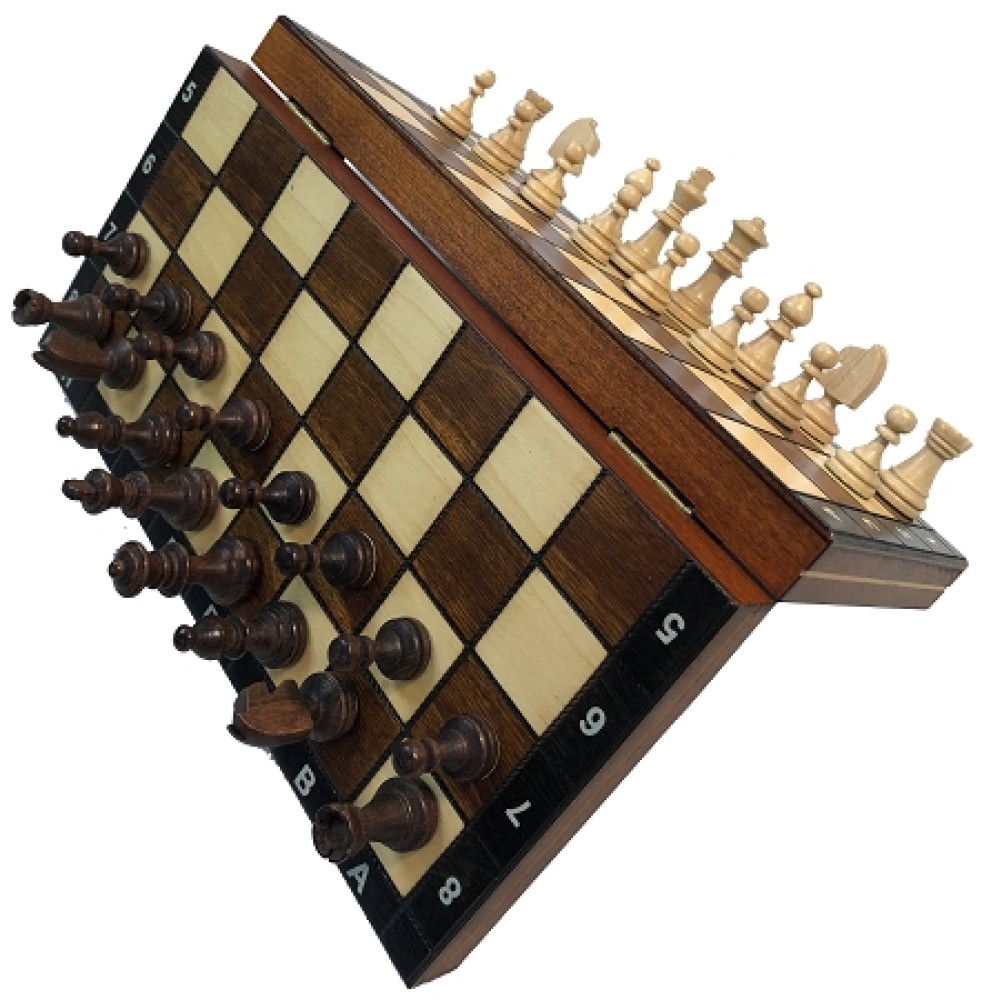 Brown 10 1/2 In Wood Magnetic Chess Set: 2 In King Travel Folding