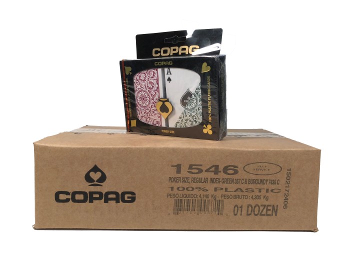 Poker Reg Index 1546 Green/Burg. Case COPAG Plastic Playing Cards