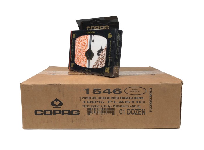 Poker Regular 1546 Orange Brown COPAG Playing Cards 12 Deck Case