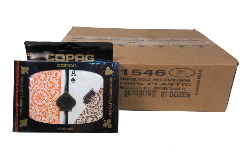Poker Regular 1546 Orange Brown COPAG Playing Cards 12 Deck Case