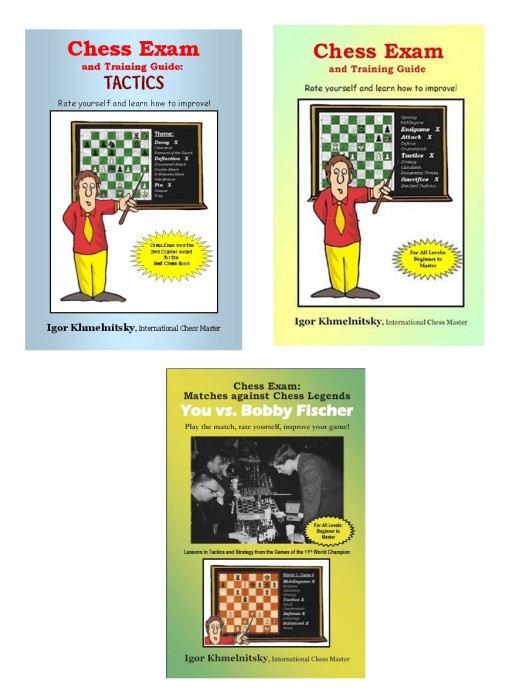 3 Book Set - Chess Exam, Chess Tactics, Bobby Fischer