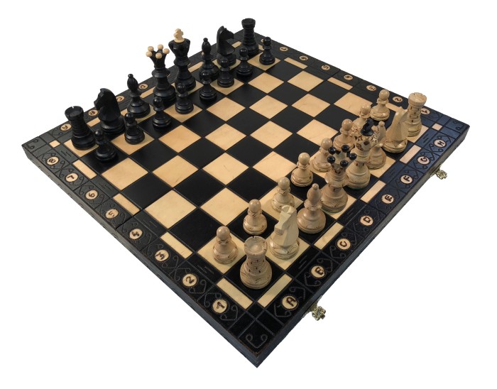 21" Ambassador Black Chess Set - Folding Board - 4 1/4 in. King